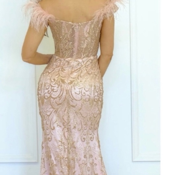Turn heads in this Beautiful Rose Gold formal dress. Only worn ONCE - Picture 4 of 6